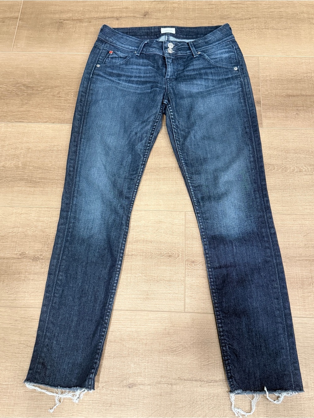 Hudson Blue Dark Wash Jeans‎ Collin Flap Waist Skinny Ankle Raw Hem 29x28” Zip